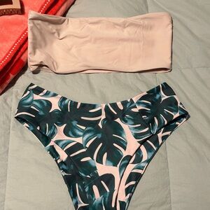 SHEIN Pink and Green Leaf Bikini Set